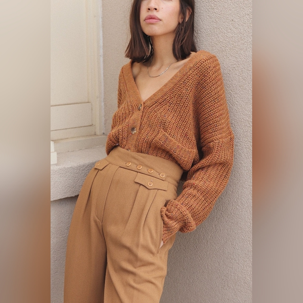 Mod Ref NWOT Brown Chunky Knit Cardigan Sweater L